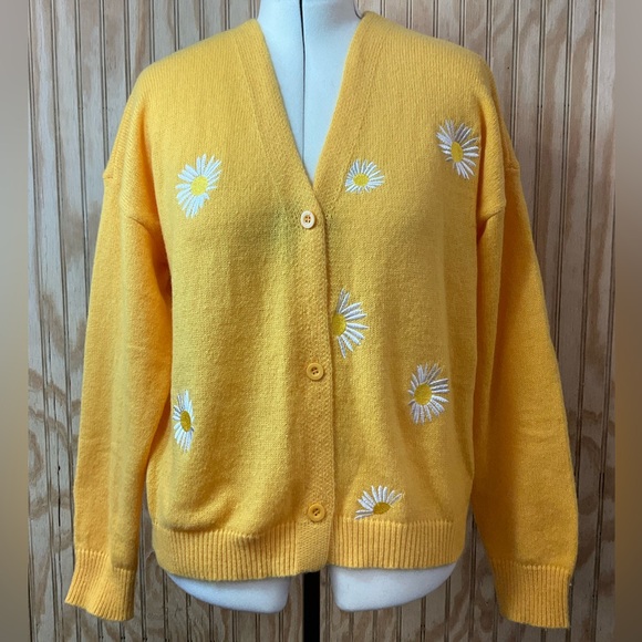 Sweaters - Yellow Daisy Embroidered Women's Sweater